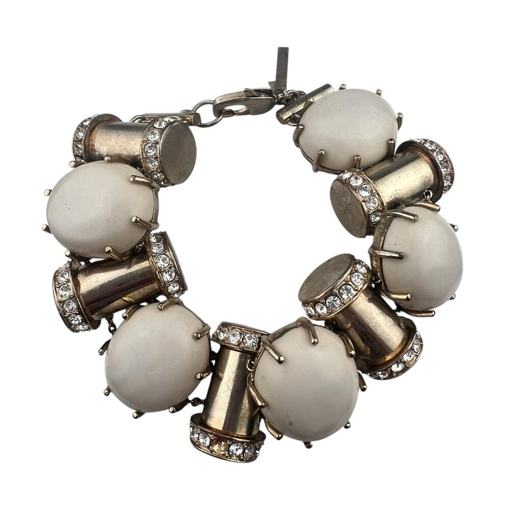 Lele Sadoughi Crystal & Resing Cream Link Bracelet Antiqued Gold Tone 8.5